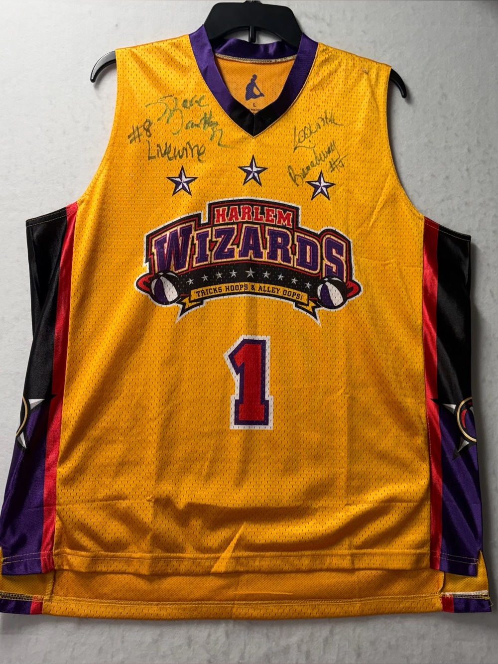 Harlem Wizards Autographed Basketball Jersey Adult Size Large #1